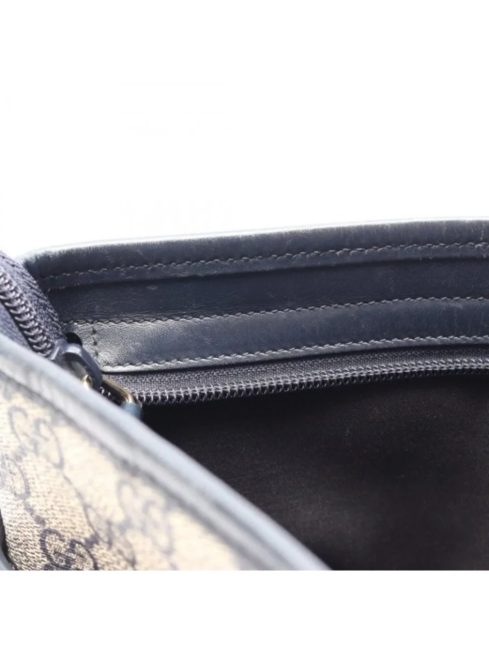 Gucci Shoulder Bag GG Supreme Beige Navy Canvas Leather